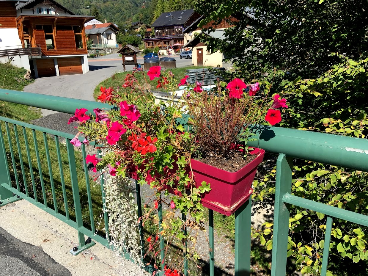 Деревня Servoz -цветы на перилах моста