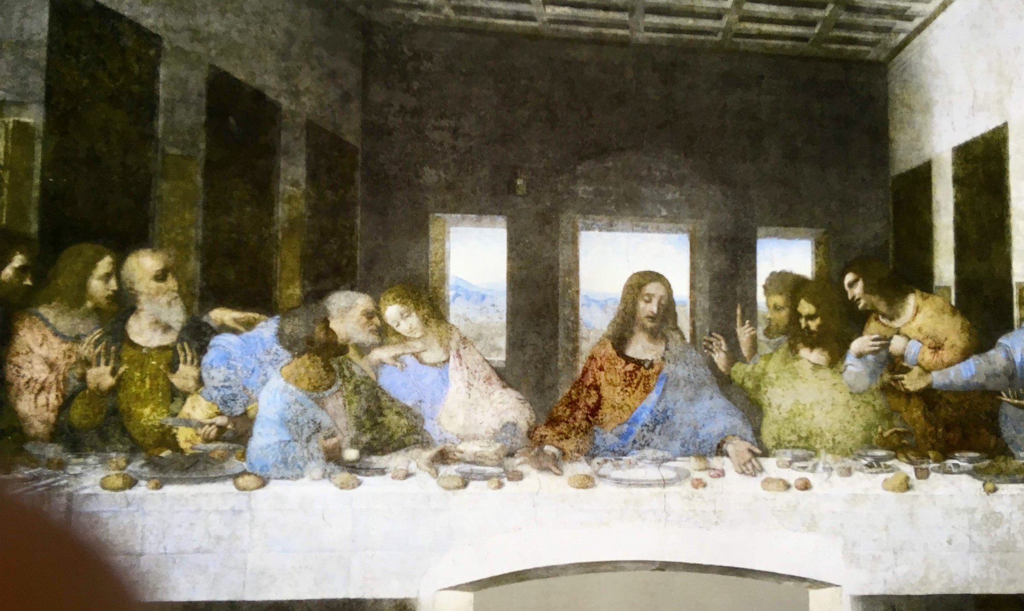 Проекция картины на стене "Тайная вечеря"в музее Леонардо да Винчи в Венеции