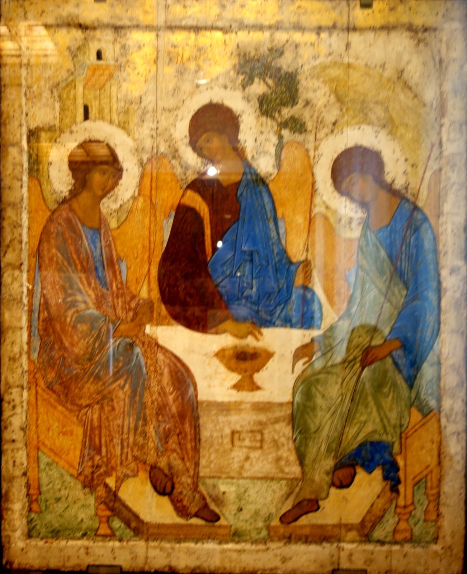 Икона выполненная на дереве  «Троица» иконописцем Андреем Рублевым