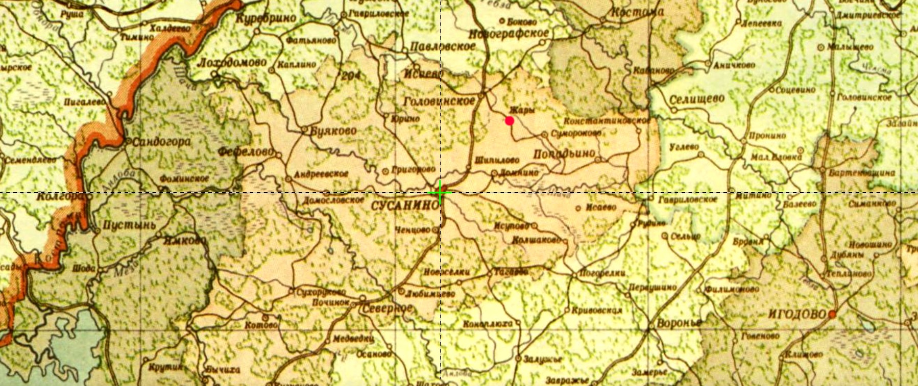 Деревня Жары на карте 1956 г.